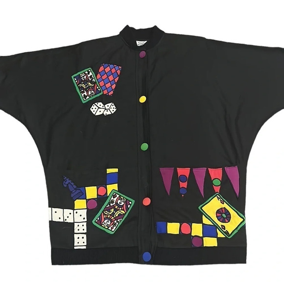 Vintage 80s Silkscapes Oversized Jacket Casino Royale Wearable Art One Size - Picture 3 of 11